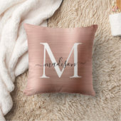 ピンクローズ金ゴールドブラシ付きメタルガーリースクリプトモノグラム クッション (ブランケット)
