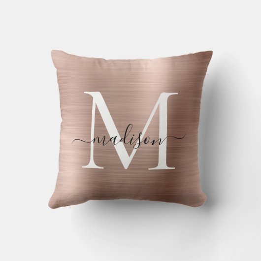 ピンクローズ金ゴールドブラシ付きメタルガーリースクリプトモノグラム クッション (裏面)