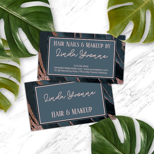 ピンクローズ金ゴールドブラックグレーマーブルアゲートアートパターン 名刺