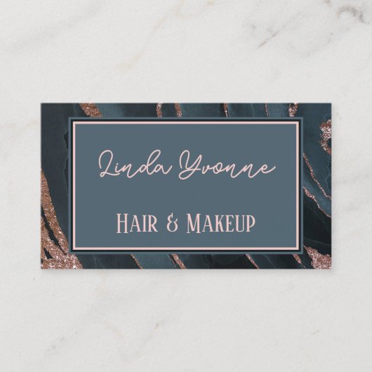 ピンクローズ金ゴールドブラックグレーマーブルアゲートアートパターン 名刺 (正面)