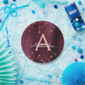 ピンクローズ金ゴールドブルガンディスパークルモノグラム誕生日 ペーパープレート (パーティー)