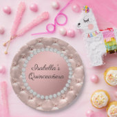 ピンクローズ金ゴールドホワイトパールクインセアニラ写真 ペーパープレート (パーティー)