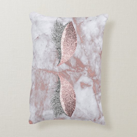 ピンクローズ金ゴールドマーブルシルバー赤面グリッターグラム アクセントクッション (裏面(縦))