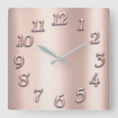 ピンクローズ金ゴールドメタリックアラビア数字赤面 ガーリー スクエア壁時計 (正面)