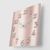 ピンクローズ金ゴールドメタリックアラビア数字赤面 ガーリー スクエア壁時計 (傾斜)