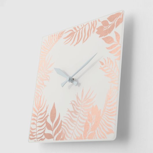 ピンクローズ金ゴールドメタリックグレーパーム植物パステル スクエア壁時計 (傾斜)