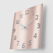 ピンクローズ金ゴールドメタリックシルバーグレー赤面 ガーリー スクエア壁時計 (傾斜)