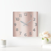 ピンクローズ金ゴールドメタリックシルバーグレー赤面 ガーリー スクエア壁時計 (ホーム)