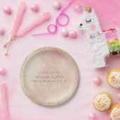 ピンクローズ金ゴールドメタリックフローラ結婚リースズガラス ペーパープレート (パーティー)