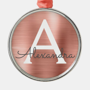 ピンクローズ金ゴールドメタリックモノグラム メタルオーナメント