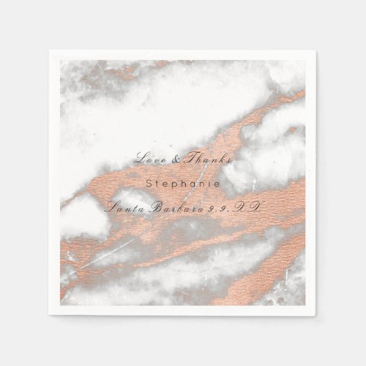 ピンクローズ金ゴールドメタリック赤面マーブル結婚ズ スタンダードカクテルナプキン (正面)