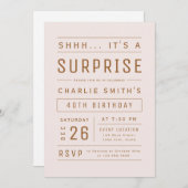 ピンクローズ金ゴールドモダンタイポグラフィサプライズ誕生日 招待状 (正面/裏面)