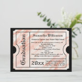 ピンクローズ金ゴールドモダン大理石卒業チケット 招待状 (スタンド正面)