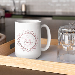 ピンクローズ金ゴールドモノグラムガーリー幾何学的ダイヤモンド コーヒーマグカップ