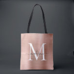 ピンクローズ金ゴールドモノグラムグラムブラシ仕上げメタルスクリプト トートバッグ<br><div class="desc">Glam Pink Rose金ゴールドブラシ仕上げメタルスクリプトモノグラムトートバッグ</div>