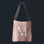 ピンクローズ金ゴールドモノグラムシックなブラシ仕上げメタルスクリプト クロスボディバッグ<br><div class="desc">Glam Pink Rose金ゴールドブラシ仕上げメタルスクリプトモノグラムトートバッグ</div>