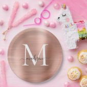 ピンクローズ金ゴールドモノグラムスクリプトグラムメタリック鋼 ペーパープレート (パーティー)