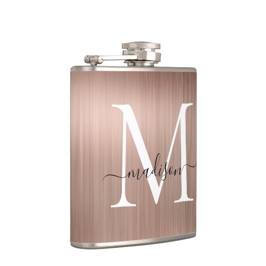 ピンクローズ金ゴールドモノグラムスクリプトブラッシュスチールメタル フラスク (右)