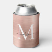 ピンクローズ金ゴールドモノグラムスクリプトブラッシュメタル鋼 缶クーラー (缶正面)