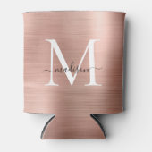 ピンクローズ金ゴールドモノグラムスクリプトブラッシュメタル鋼 缶クーラー (正面)