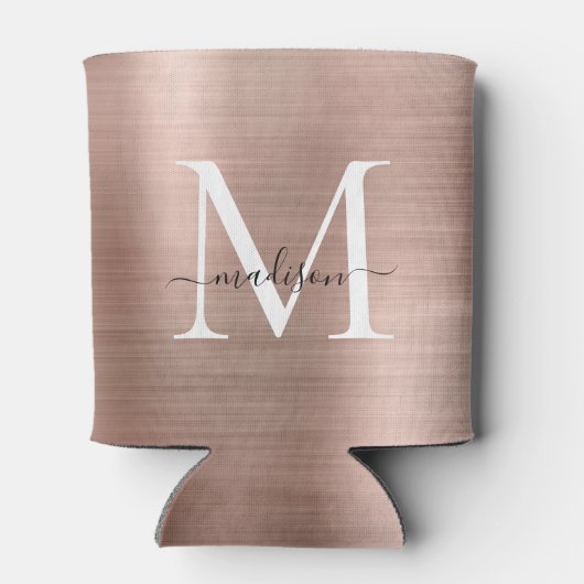 ピンクローズ金ゴールドモノグラムスクリプトブラッシュメタル鋼 缶クーラー (裏面)