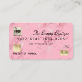 ピンクローズ金ゴールドラグジュアリーマーブルクレジットカードロゴ 名刺 (正面)