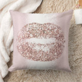 ピンクローズ金ゴールドリップグリッターピンクメイクアップキス クッション (ブランケット)