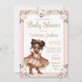 ピンクローズ金ゴールドリトルプリンセスベビーシャワー 招待状 (正面)