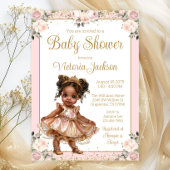ピンクローズ金ゴールドリトルプリンセスベビーシャワー 招待状