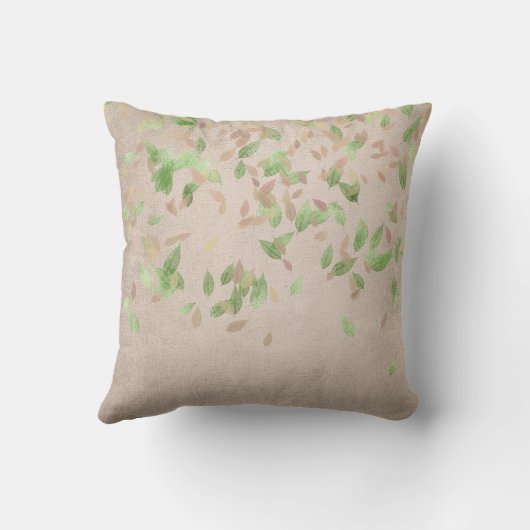 ピンクローズ金ゴールドリーフレスミントグリーンアイボリーリネン クッション (裏面)