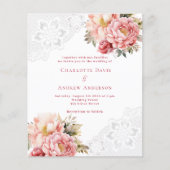 ピンクローズ金ゴールドレースフローラ結婚式招待状 (正面)