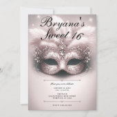 ピンクローズ金ゴールド仮装スイーツ16フォト誕生日 招待状 (正面)