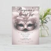 ピンクローズ金ゴールド仮装スイーツ16フォト誕生日 招待状 (スタンド正面)