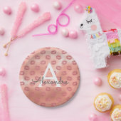 ピンクローズ金ゴールド口紅キスモノグラム誕生日 ペーパープレート (パーティー)