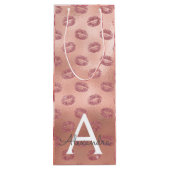 ピンクローズ金ゴールド口紅キスモノグラム誕生日 ワインギフトバッグ (裏面)