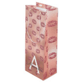 ピンクローズ金ゴールド口紅キスモノグラム誕生日 ワインギフトバッグ (正面アングル)