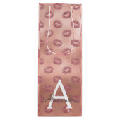 ピンクローズ金ゴールド口紅キスモノグラム誕生日 ワインギフトバッグ (正面)