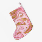ピンクローズ金ゴールド大理石グリッターとスパークルモノグラム スモールクリスマスストッキング (裏面 (吊り時))