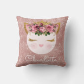ピンクローズ金ゴールド子猫プリンセきらめくス クッション (裏面)