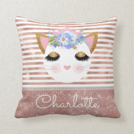ピンクローズ金ゴールド子猫プリンセパーソナライズされたス クッション