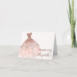 ピンクローズ金ゴールド水の色スパークルドレスありがとう ノートカード