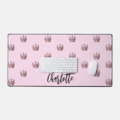 ピンクローズ金ゴールド王冠の女児 デスクマット (キーボード&マウス)