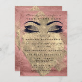 ピンクローズ金ゴールド痛みメイクアップ目グリッター16ブライダル 招待状 (正面/裏面)