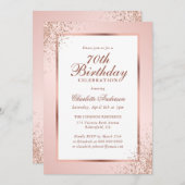ピンクローズ金ゴールド紙吹雪70誕生日 招待状 (正面/裏面)