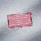 ピンクローズ金ゴールド素朴ガーリーウッド マグネット名刺 (インサイチュ)