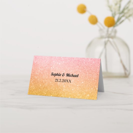 ピンクローズ金ゴールド結婚グリッター プレイスカード (裏面)