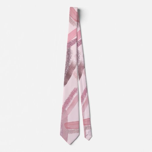 ピンクローズ金ゴールド絵を描グリッターブラシストロークのパターン ネクタイ (正面)