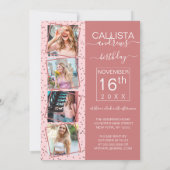 ピンクローズ金ゴールド縁ど紙吹雪フォト誕生日 招待状 (裏面)