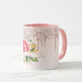 ピンクローズ金ゴールド花模様ヴィンテージモノグラム名 マグカップ (正面右)