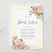 ピンクローズ金ゴールド花金ゴールドSweet sixteen 招待状 (正面)